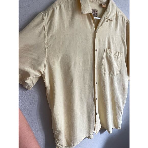 Jos. A. Bank Mens Hawaiian Shirt Yellow Palm Tree Short Sleeve 100% Silk L - Picture 4 of 10